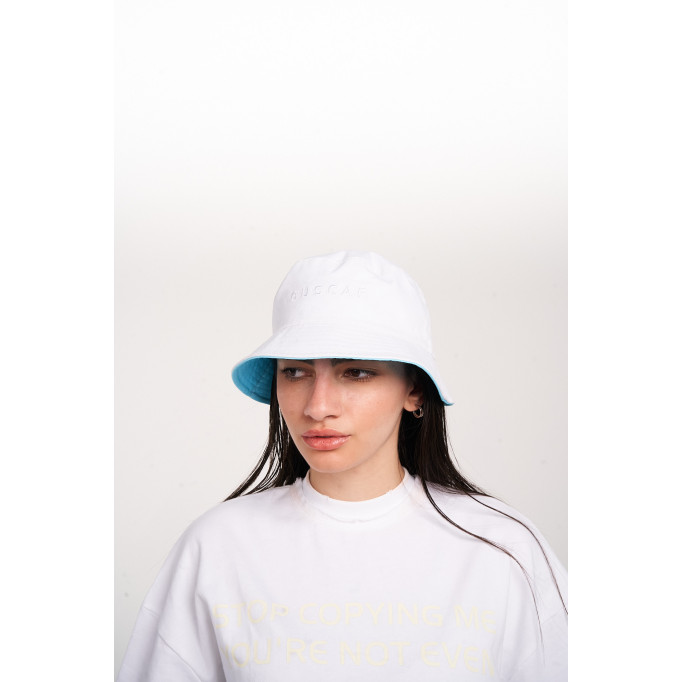 BUCKET HAT WHITE & BABY BLUE 